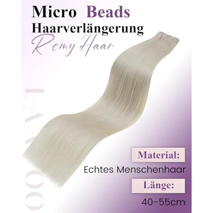 LaaVoo Micro Beads Extensions Echthaar, Glatte Haarverlängerung in Blond, 40cm, 50g, Remy Haar, wiederverwendbar – Bild 5