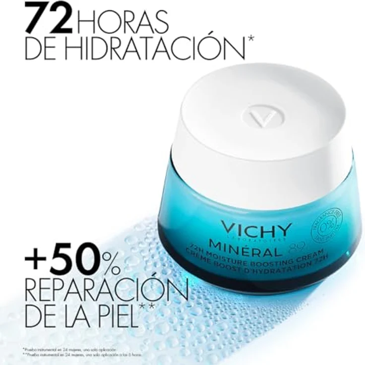 VICHY Minéral 89 72 h Feuchtigkeits-Boost Creme, Für normale und trockene Haut, Mit Hyaluronsäure, Squalan, Vitamin E und Niacinamid, Schnell einziehend und nicht fettend, 50 ml – Bild 5