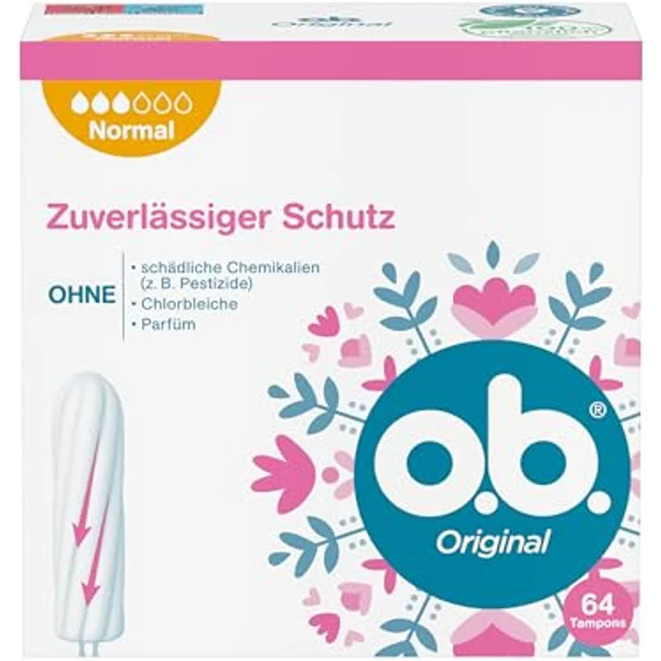 o.b. Original Tampons Normal, zuverlässiger Schutz mit StayDry Technologie und geschwungenen Rillen, ideal für mittlere bis stärkere Tage – Bild 1