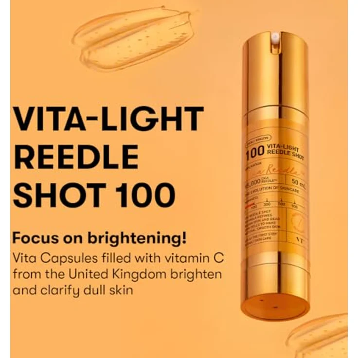 VT Cosmetics Vita-Light Reedle Shot 100, Serum mit Vitamin C Kapseln und Vitamin E, Feuchtigkeitspflege für empfindliche Haut, 1,69 Fl Oz (50 ml) – Bild 2