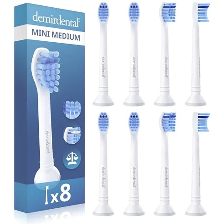 Demirdental 8er-Pack Mini Aufsätze für Philips Sonicare Zahnbürstenaufsatz ProResults, auch für DiamondClean FlexCare EasyClean HealthyWhite, HX6028 Ersatzbürsten designed in Berlin, Medium Härtegrad – Bild 2