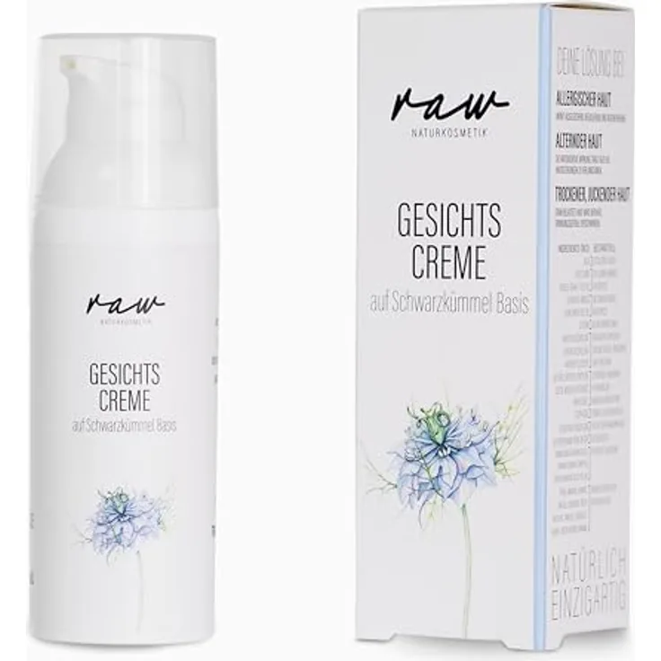 raw Kosmetik Regenerierende Schwarzkümmel Gesichtscreme für empfindliche und sensible Haut, mit antioxidativer Wirkung, zertifiziert als Naturkosmetik - 50ml