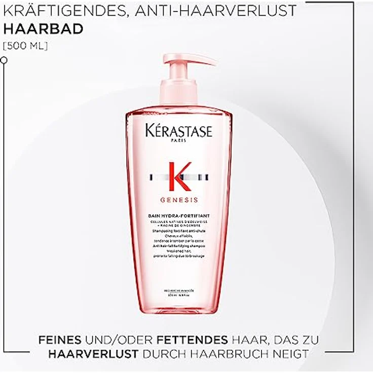 Kérastase Shampoo für feines Haar, Nährendes und kräftigendes Haarbad gegen Haarverlust, Bain Hydra-Fortifiant, Genesis, 2 x 500 ml, 1 LT – Bild 2
