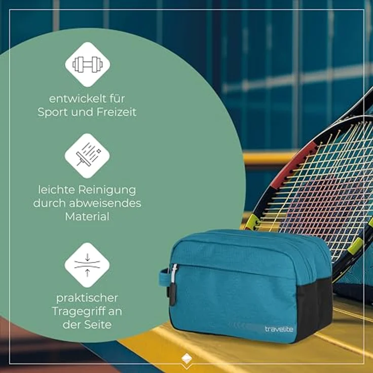 travelite Handgepäck Kosmetiktasche, Gepäck Serie KICK OFF: Praktische Kulturtasche für Urlaub und Sport, 006920-22, 26 cm, 5 Liter, petrol (türkis) – Bild 7
