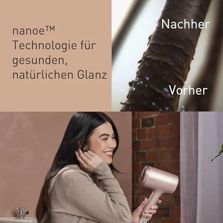 Panasonic EH-NA7M-P825 nanoe Haartrockner, 1600 W, faltbares Design, Schnelltrocknen, Konzentrator-Aufsatz, Hellrosa – Bild 2