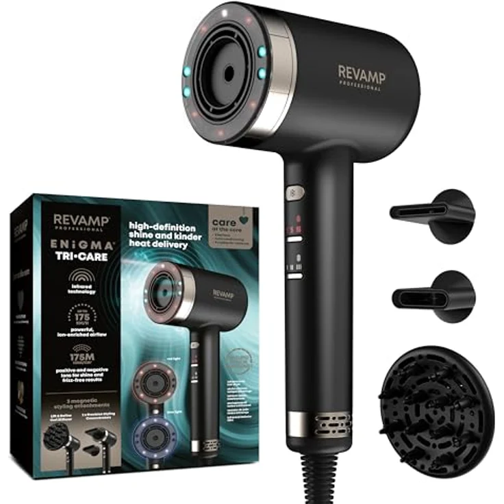 Revamp Professional Haartrockner Tri-Care Infrared Ionic Hair Dryer DR-7250-EU, 3 Stylingaufsätze, ionisierende Anti-Frizz-Technologie, Unisex – Bild 1