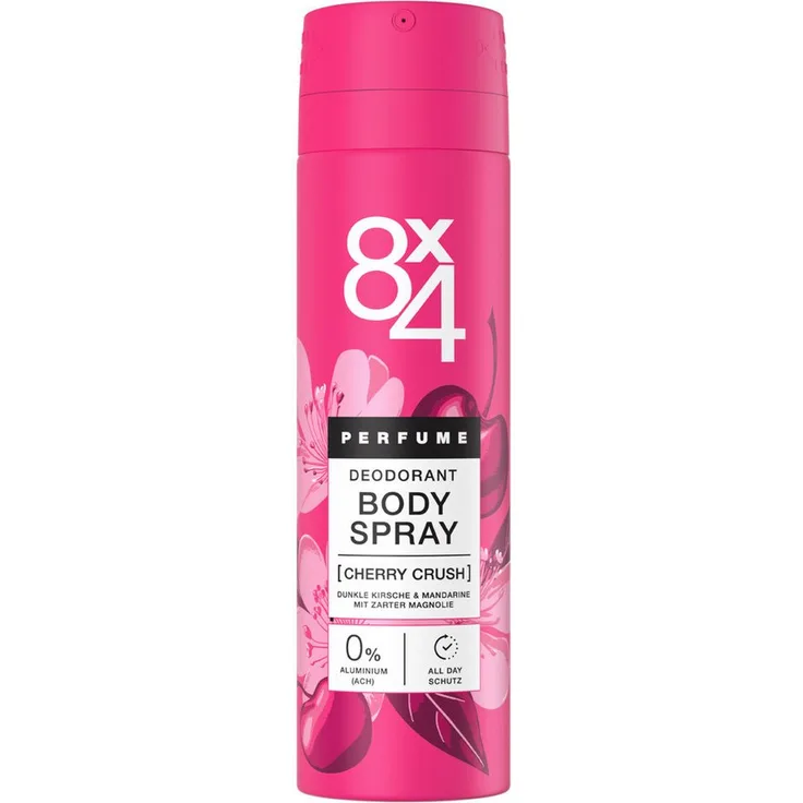 8x4 Cherry Crush, Bodyspray Set mit 6 x 150ml, fruchtig-floraler Cherry-Magnolia-Duft, 0% Aluminium, 24h Deo-Schutz