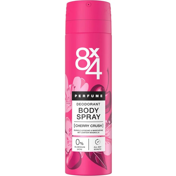8x4 Cherry Crush, Bodyspray Set mit 6 x 150ml, fruchtig-floraler Cherry-Magnolia-Duft, 0% Aluminium, 24h Deo-Schutz