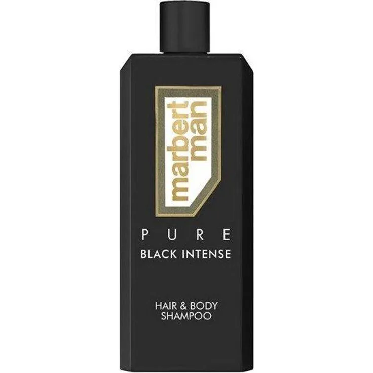 Marbert Man Pure Black Intense Hair & Body Shampoo, 400 ml, kombiniertes Produkt mit würzigem Duft aus Kardamom, Iris und Zedernholz, schwarze Flasche mit goldenen Akzenten