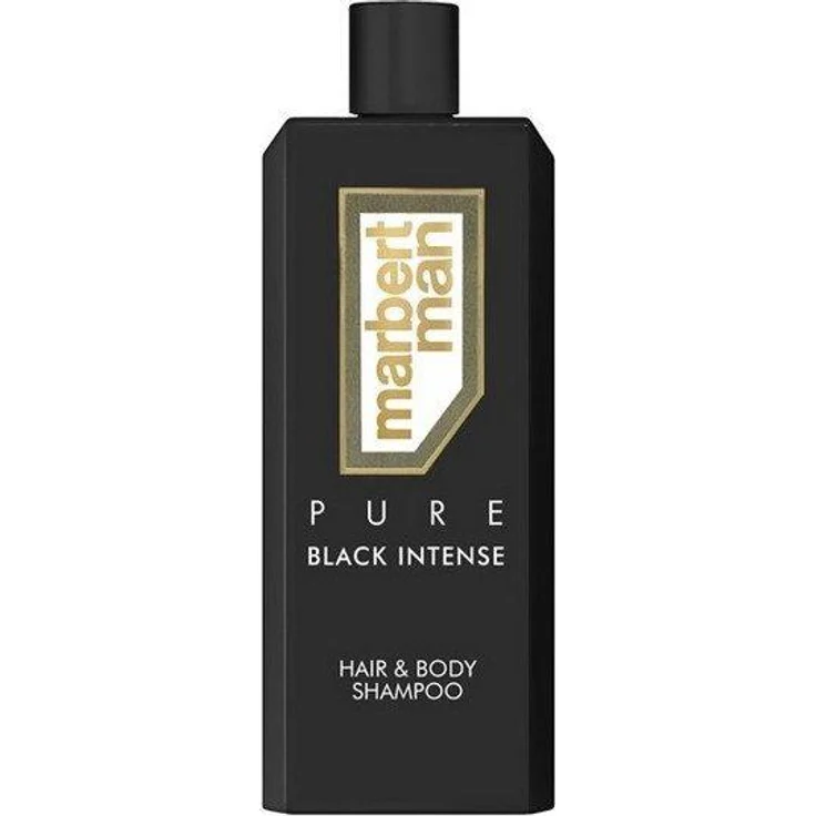 Marbert Man Pure Black Intense Hair & Body Shampoo, 400 ml, kombiniertes Produkt mit würzigem Duft aus Kardamom, Iris und Zedernholz, schwarze Flasche mit goldenen Akzenten
