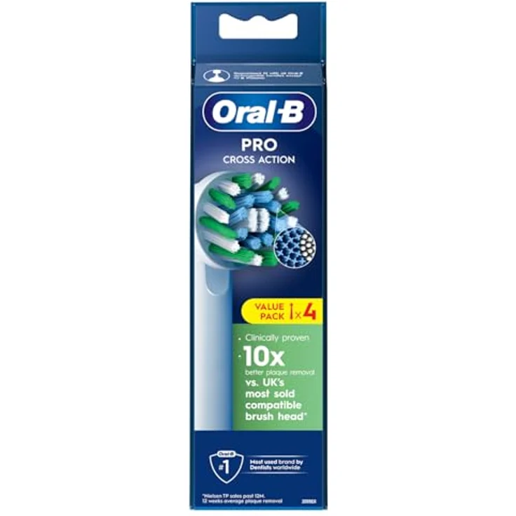Oral-B Pro Cross Action Aufsteckbürste, 4 Stück, X-Form und abgewinkelte Borsten für tiefere Plaque-Entfernung, Weiß – Bild 1