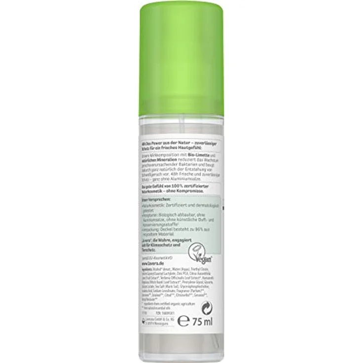 lavera Deo Spray NATURAL REFRESH - unisex Deo mit Bio-Limette & natürlichen Mineralien - 48h zuverlässiger Schutz - ohne Aluminium- frisches Hautgefühl - vegan - Naturkosmetik - Bio (1 x 75 ml) – Bild 2