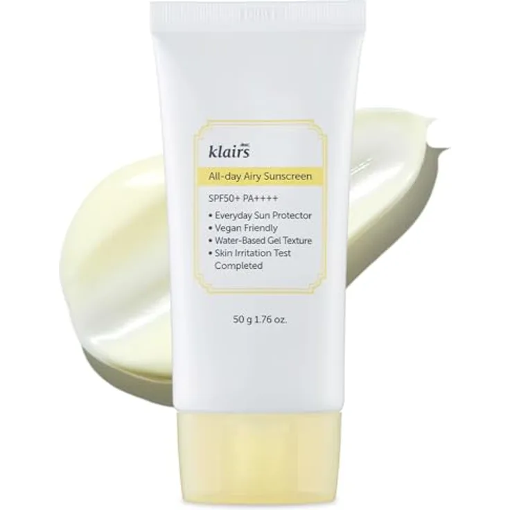 Klairs All-day Airy Sunscreen, Sonnencreme mit SPF 50+, 50 ml, transparente Textur ohne Weissstich