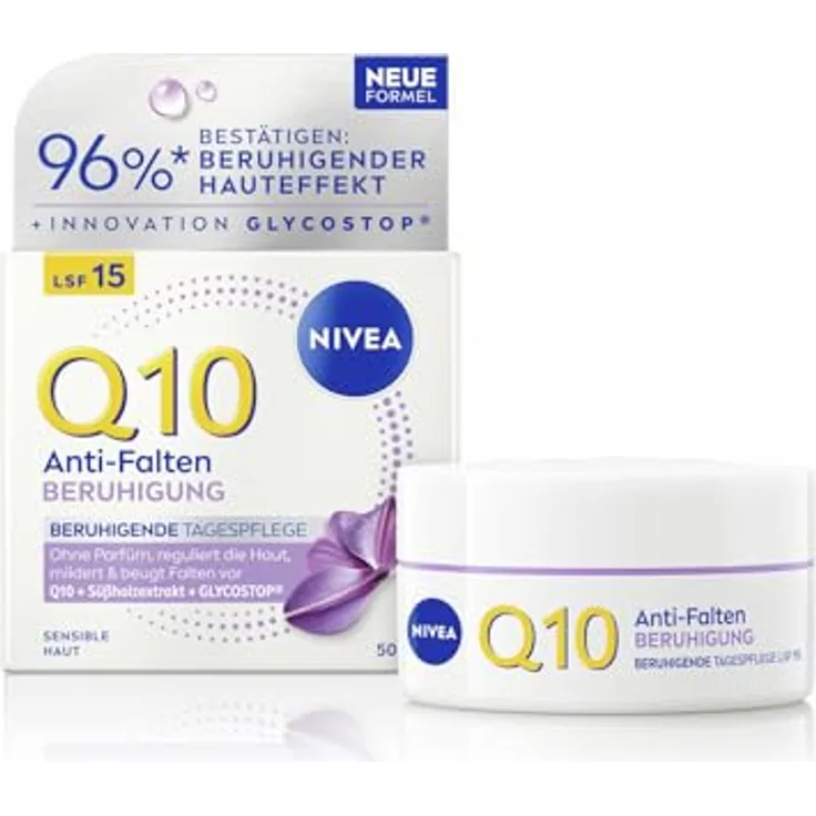 NIVEA Q10 Anti-Falten Power Sensitive Tagespflege LSF 15, 50ml, für sensible Haut, mit Süßholzextrakt