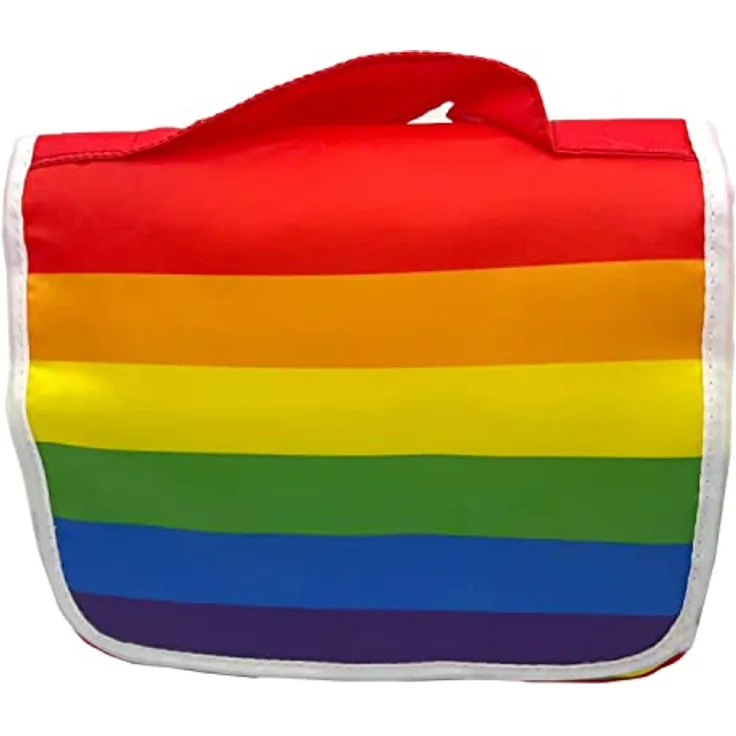 Kosmetiktasche mit Haken zum Aufhängen - Regenbogen, Regenbogen, 25x17x10cm, Kosmetiktasche, weich, für unterwegs, mit Klettverschluss und Haken zum Aufhängen