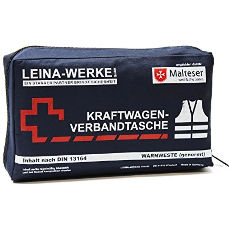 Leina-Werke 11029 KFZ-Verbandtasche Compact mit Warnweste und Klett, Blau/Weiß/Rot