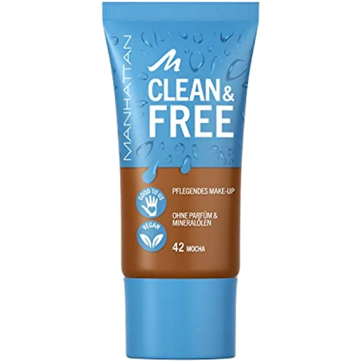 Manhattan Clean & Free Skin Tint Fb. 42 Mocha, feuchtigkeitsspendendes Make-up, vegan, 30 ml