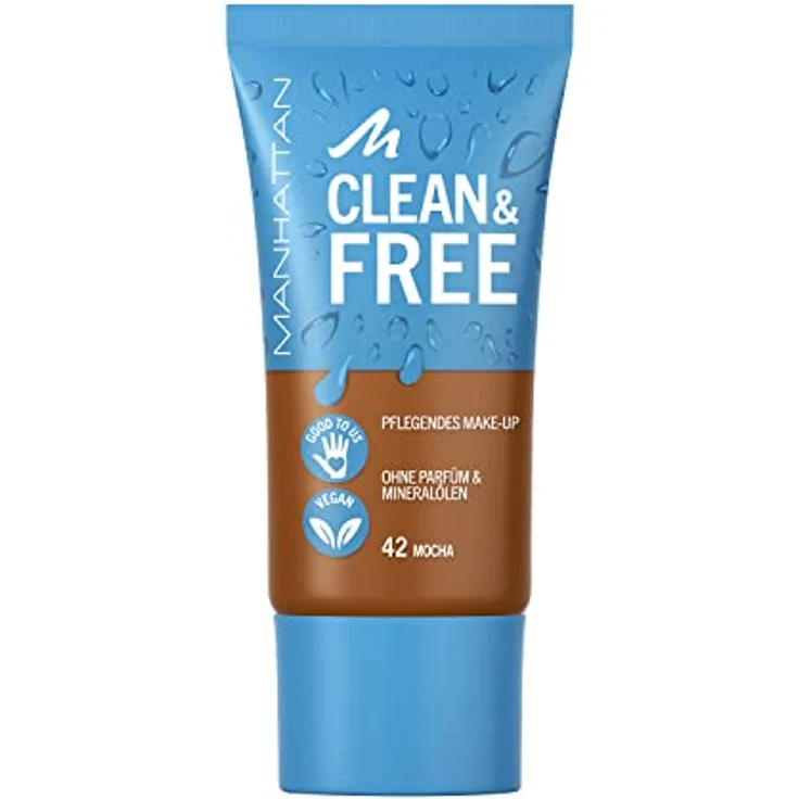 Manhattan Clean & Free Skin Tint Fb. 42 Mocha, feuchtigkeitsspendendes Make-up, vegan, 30 ml – Bild 1