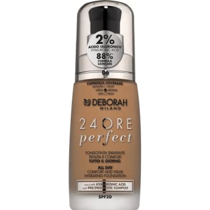 Deborah Milano - 24 Stunden Flüssigkeitsfoundation Perfect Feuchtigkeitsspendende SPF 20, N.6 Caramel, 30,0 ml, 1