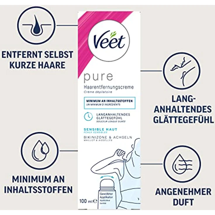 Veet Haarentfernungs-Creme Bikini & Achseln Sensitive Enthaarungscreme 100 ml – Bild 3