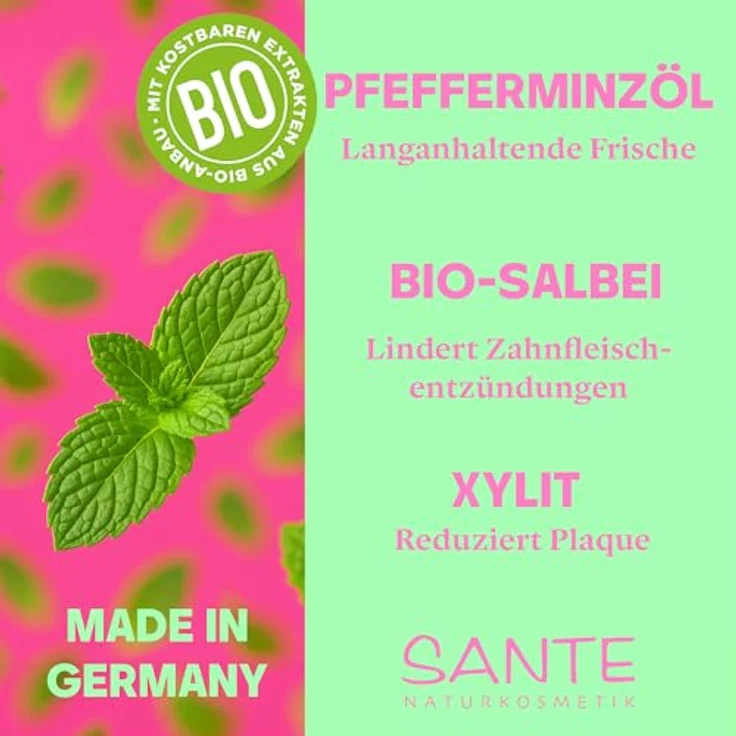 SANTE Zahnpasta Minze Total Care, 75 ml, mit fluoridierendem Schutz und natürlichen Inhaltsstoffen – Bild 4
