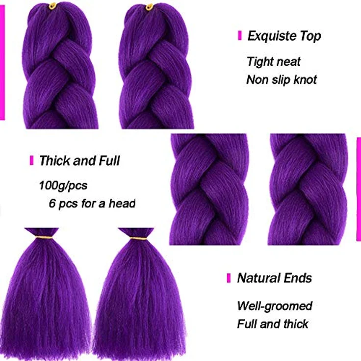 Shangxiu Jumbo Braids Extensions, 6 Packs Lila Ombre Synthetisches Haar, 24" (60cm), Hochtemperaturfaser für Afro Crochet Twist und Weave Hair – Bild 3