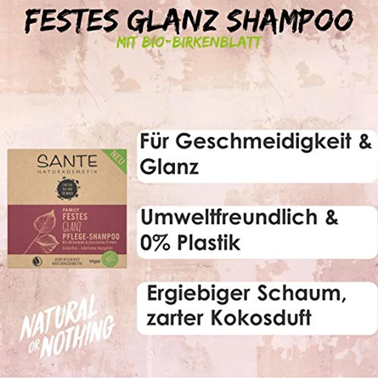 Festes Shampoo Von Sante Naturkosmetik glanz-Pflege Shampoo Bar Mit Bio-Birkenblatt & Pflanzlichem Protein Für Natürlich gesundes Haar Wie Eine Haarseife Zertifiziert & Vegan 60 ml – Bild 3
