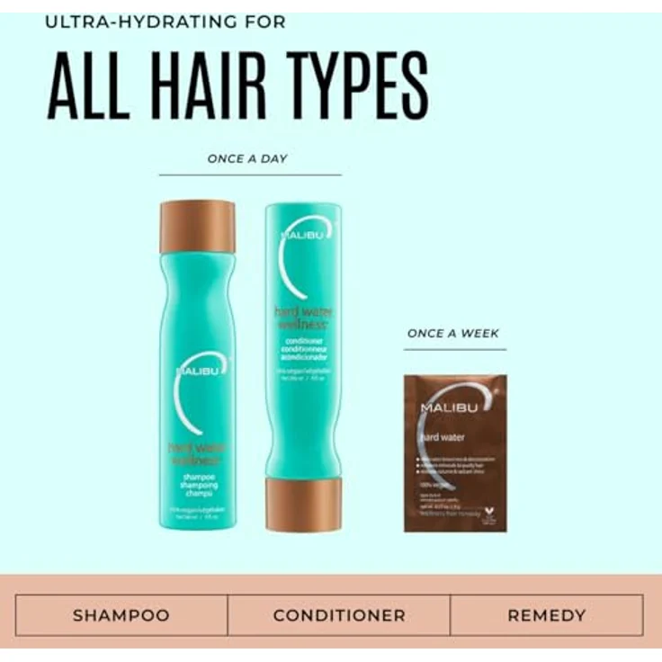Malibu C Hard Water Wellness Collection, Shampoo und Conditioner Set 266 ml mit 4 x 5 g Haarmaske, vegan – Bild 2