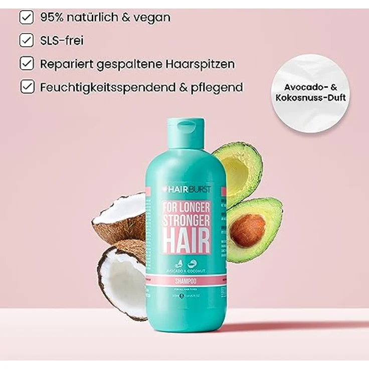 Hairburst Shampoo for Longer Stronger Hair, 350 ml, SLS- und parabenfrei, vegan, mit Avocado- und Kokosnussduft – Bild 2