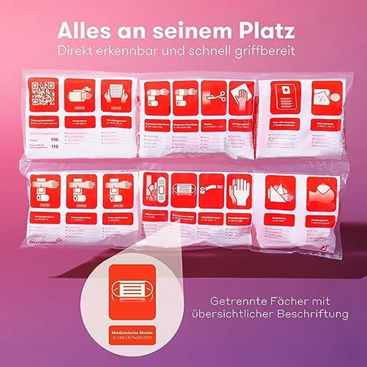 Purahelp KFZ-Verbandtasche Kombitasche, Erste-Hilfe-Set nach DIN 13164:2025 mit Warndreieck und Warnweste, europaweit gültig, sicher und übersichtlich verpackt – Bild 5