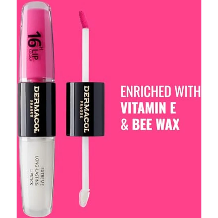 Dermacol 16H Lip Colour, langlebiger, glänzender Lippenstift in Farbton 18 Cotton Candy, 2x4 ml mit hoher Pigmentierung und glättender Wirkung – Bild 3