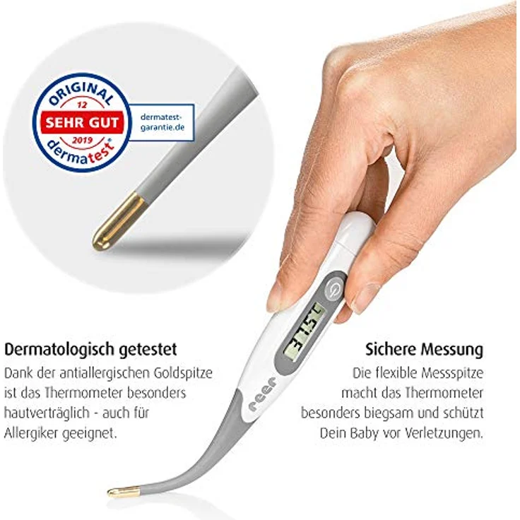 Reer GmbH ExpressTemp mit flexibler Spitze Digitales Fieberthermometer für orale, rektale und axillare Messung, mit Fieberalarm – Bild 3