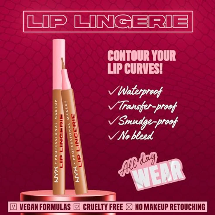 NYX Professional Makeup Lip Lingerie Lipliner Stain, wasserfester & wischfester Präzisions-Lipliner, langanhaltender Nude-Stain, Farbe: Tease U Later – Bild 2