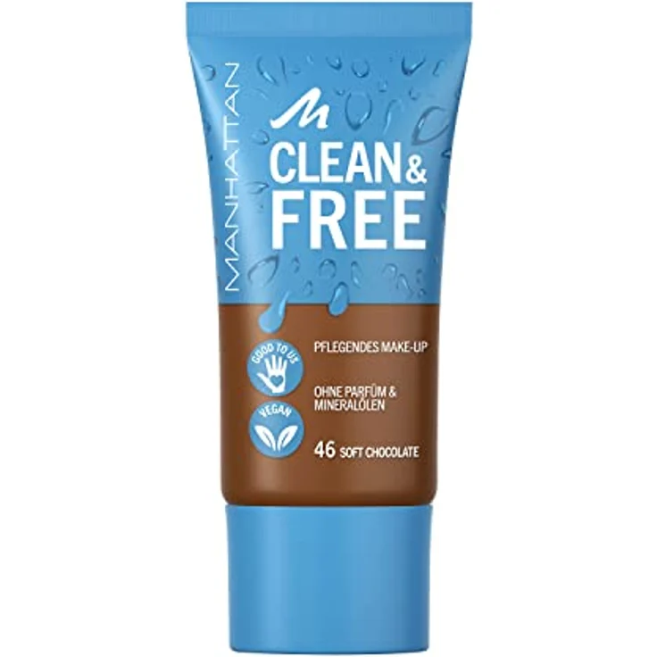 Manhattan Clean & Free Skin Tint Fb. 46 Soft Chocolate, feuchtigkeitsspendendes Make-up, vegan, 30 ml – Bild 1