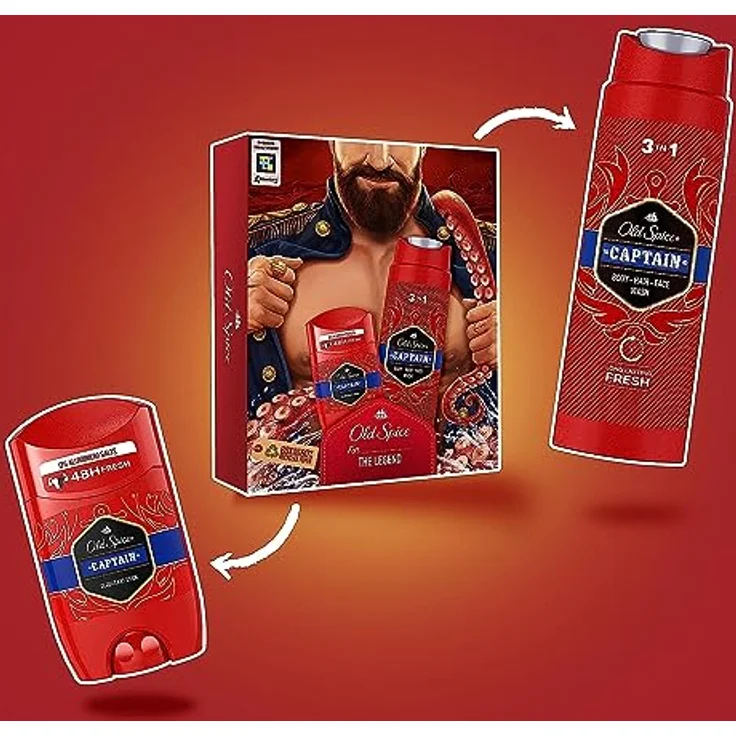 Old Spice Captain Geschenkset für Männer mit Captain Deo Stick (50 ml) & 3-in-1 Duschgel & Shampoo (250 ml), Valentinstag Geschenk für ihn – Bild 3