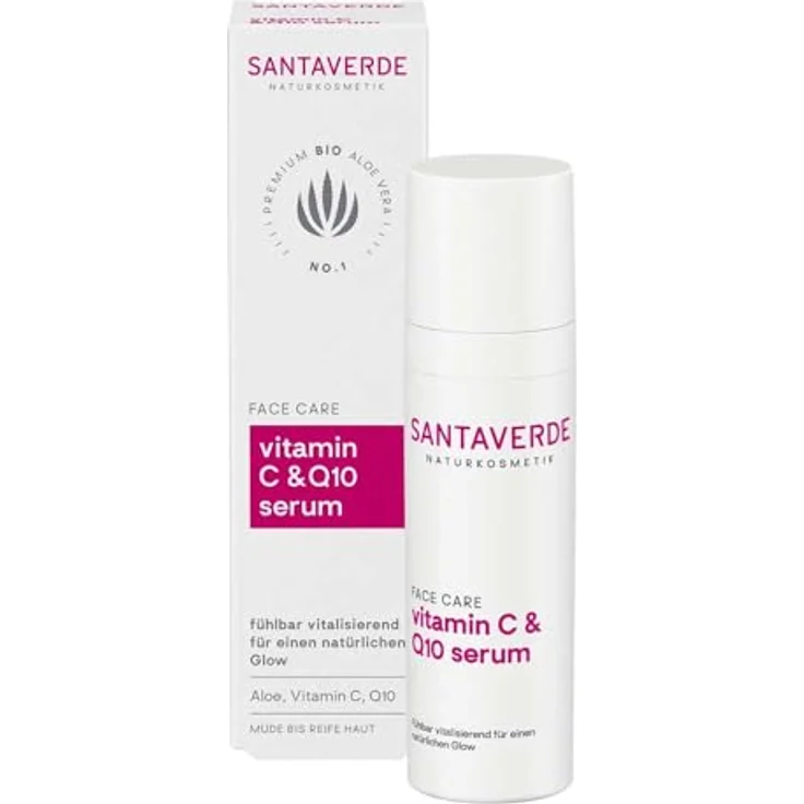 SANTAVERDE Vitamin C & Q10 Gesichtsserum, revitalisierendes Serum mit Bio-Aloe Vera und Antioxidantien für strahlenden Teint, 30 ml – Bild 2