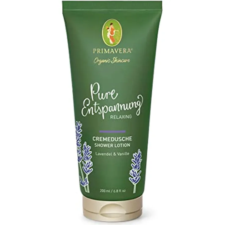 PRIMAVERA Pure Entspannung Cremedusche 200 ml – Duschgel, Duschbalsam, Naturkosmetik – Lavendel, Vanille Duft – reinigt sanft, beruhigt, pflegt – vegan