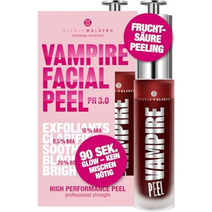 Svenja Walberg VAMPIRE FACIAL PEEL® Fruchtsäurepeeling 16% AHA + 5% TXA, vegan, pH 3.0, sofortige Glow-Effekte, gegen Pigmentflecken, ready to use – Bild 1