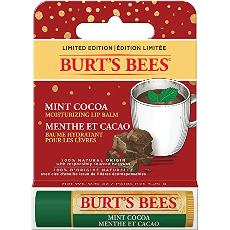Burt’s Bees Festive Lippenbalsam, feuchtigkeitsspendend mit Geschmack Mint Cocoa, 4,25 g – Bild 1