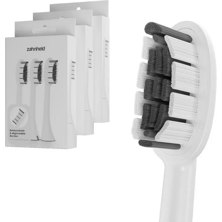 Zahnheld Aufsteckbürsten Ersatzbürsten Basic Medium, mittelharte Wechselköpfe für Schallzahnbürste Gero, 9 Stück, plastikfrei verpackt, weiß