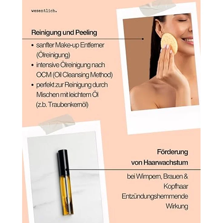 wesentlich. Rizinusöl BIO kaltgepresst 100ml - zur Pflege von Wimpern und Augenbrauen - Haut und Haar – Bild 7