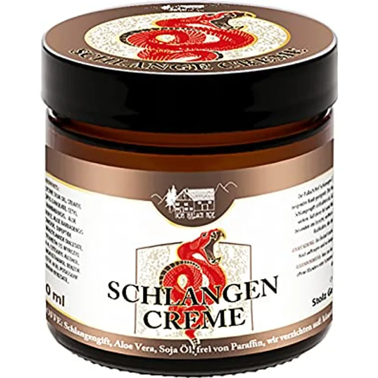 vom Pullach Hof Schlangen Creme 100ml, Anti Aging Hautpflege mit Schlangengift, für faltenneigende Haut, im Braunglas Tiegel