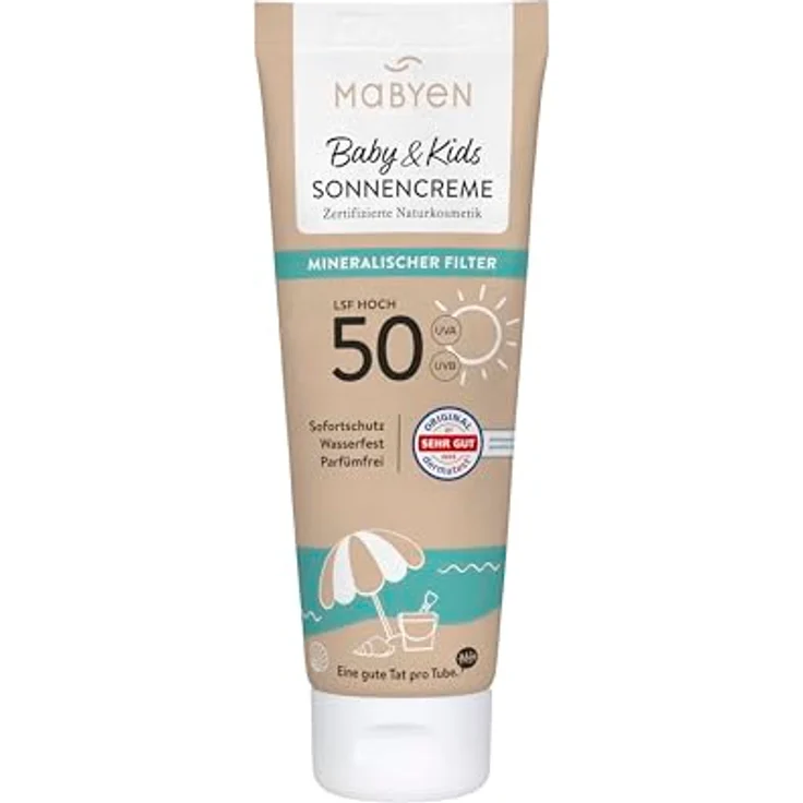 MABYEN Sonnenschutzcreme Baby & Kids, LSF 50, 100 ml, vegan, parfumfrei, wasserfest, für empfindliche Haut, dermatologisch bestätigt – Bild 1