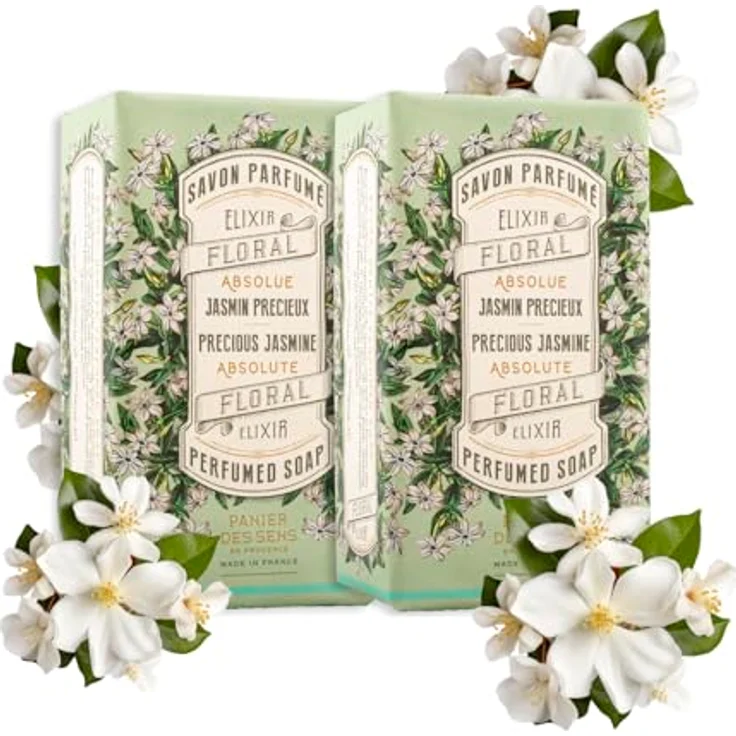 Panier des Sens Jasmin Seifenstück mit Sheabutter, feuchtigkeitsspendende Handseife für empfindliche Haut, 99% natürliche Inhaltsstoffe, 2 x 150g – Bild 1