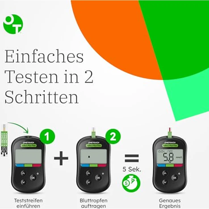 OneTouch Select Plus Flex® Blutzuckermessgerät, tragbares Testset mit 10 Teststreifen, Stechhilfe und Etui, mmol/L – Bild 3