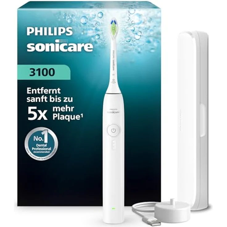 Philips Sonicare Series 3000 HX4033/21, Elektrische Schallzahnbürste mit Drucksensor, 3 Intensitätsstufen, EasyStart, SmarTimer, 14 Tage Akkulaufzeit, Weiß, inkl. Reiseetui – Bild 1