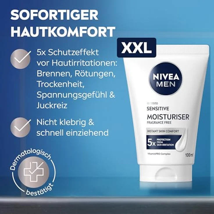 NIVEA MEN Sensitive Moisturiser, 24h Feuchtigkeitscreme für empfindliche Männerhaut, alkoholfrei, 100 ml – Bild 2