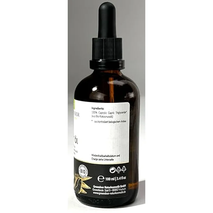 GREENDOOR Bio MCT Öl mit Pipette 100ml, vegane pure natürliche Gesichtspflege, Haar- und Dekolletépflege, reine Naturkosmetik aus Bio Kokosnüssen, ohne Silikon Parabene – Bild 2
