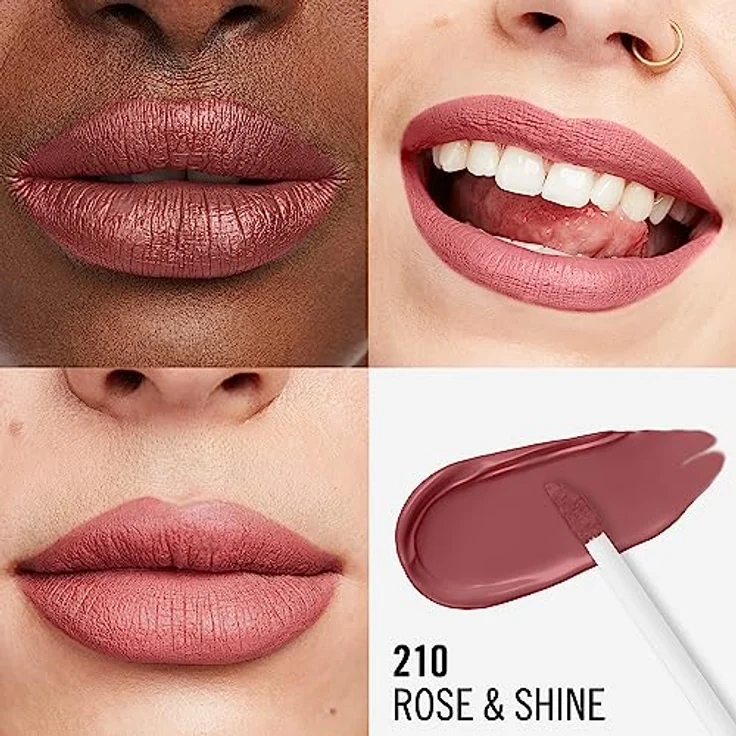 Rimmel London Flüssiger Lippenstift Lasting Mega Matte, flüssiger Lippenstift für weiche Lippen mit Finish Matte, vegane Formel mit Squalen und Kokosöl - 210 Rosen & Glanz, 7,4 ml – Bild 3