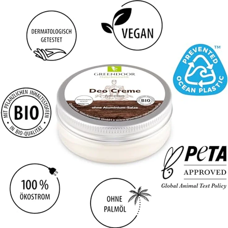 GREENDOOR Kraftvolle Männer Deo Creme 50ml für 6 Monate ohne Körpergeruch, natürliche Deocreme männlicher Duft, Anti Achselgeruch ohne Aluminium, Natur Bio Deodorant, Naturkosmetik vegan – Bild 2